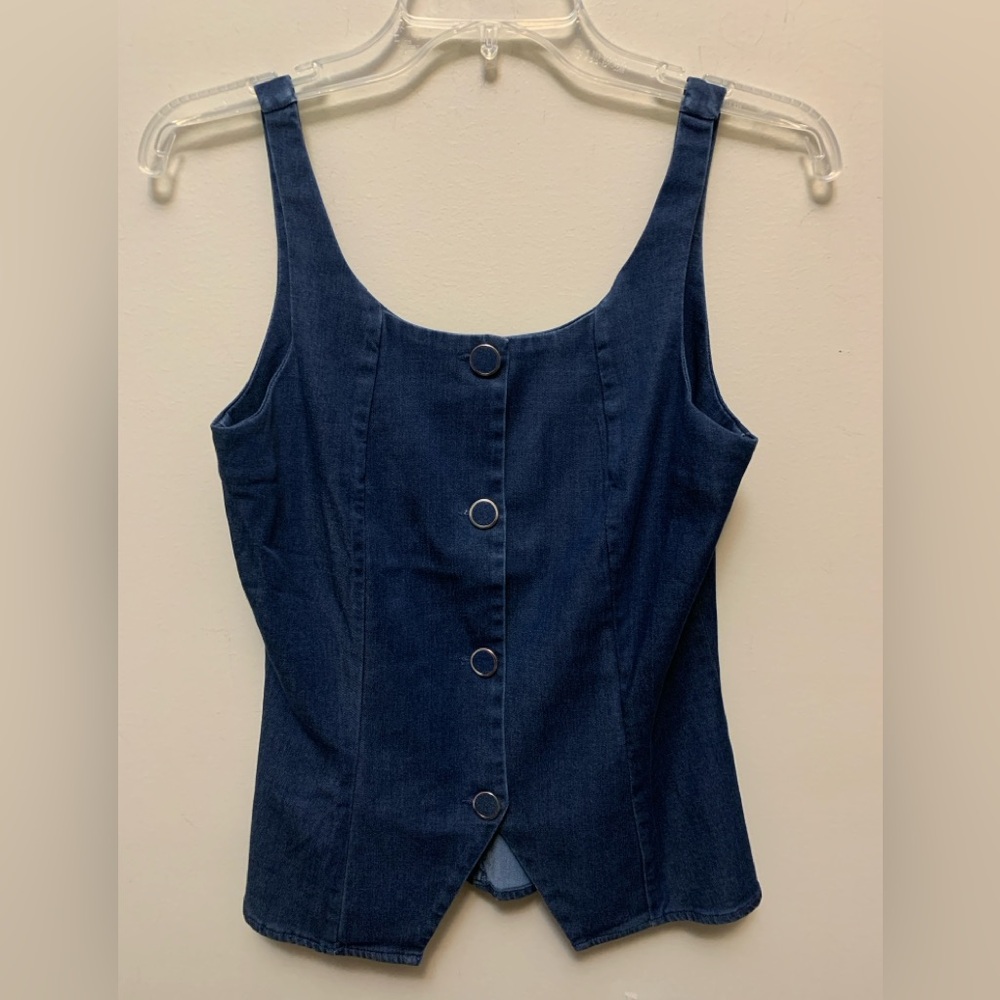 NAKED ZEBRA Dark Blue Denim Button-Front Sleevless Vest